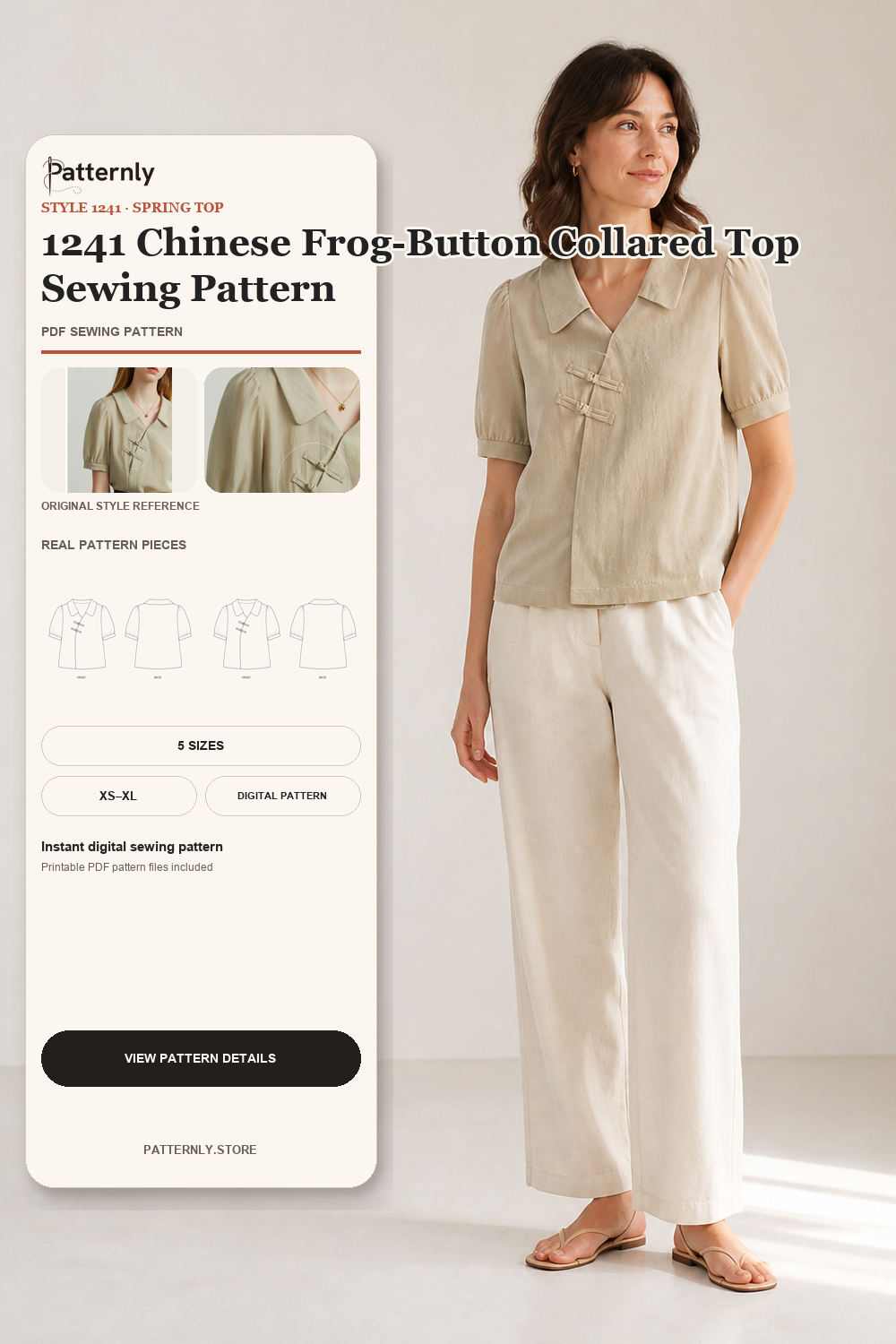 1241 Chinese Frog-Button Collared Top Sewing Pattern