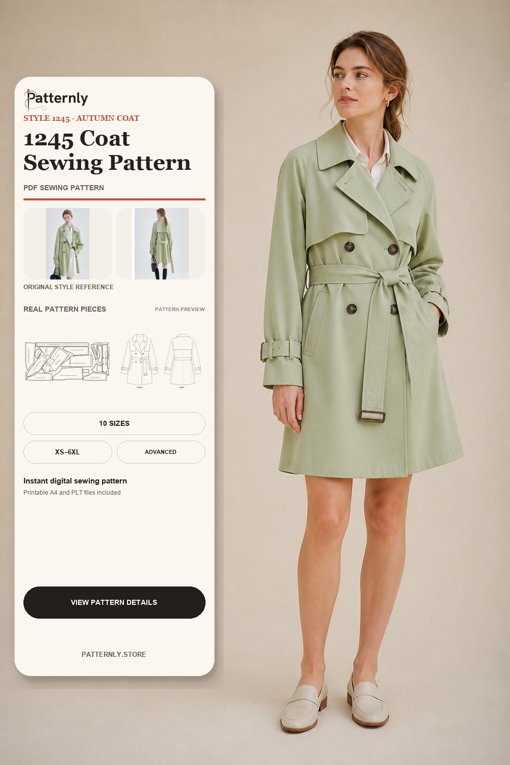 Double-Breasted Trench Coat Sewing Pattern 1245 cover