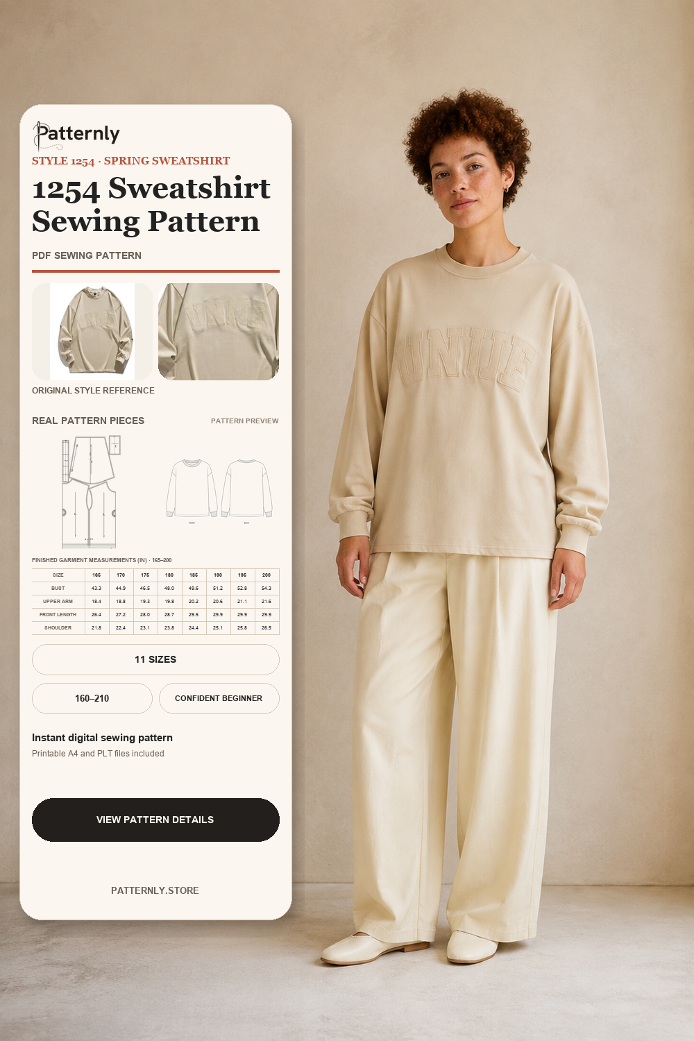 Casual Crew-Neck Sweatshirt Sewing Pattern 1254 cover