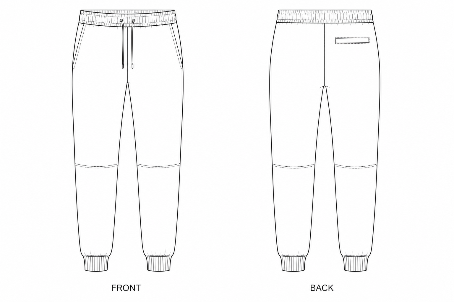 1260 Women's Tapered Jogger Pants Sewing Pattern front and back technical drawing