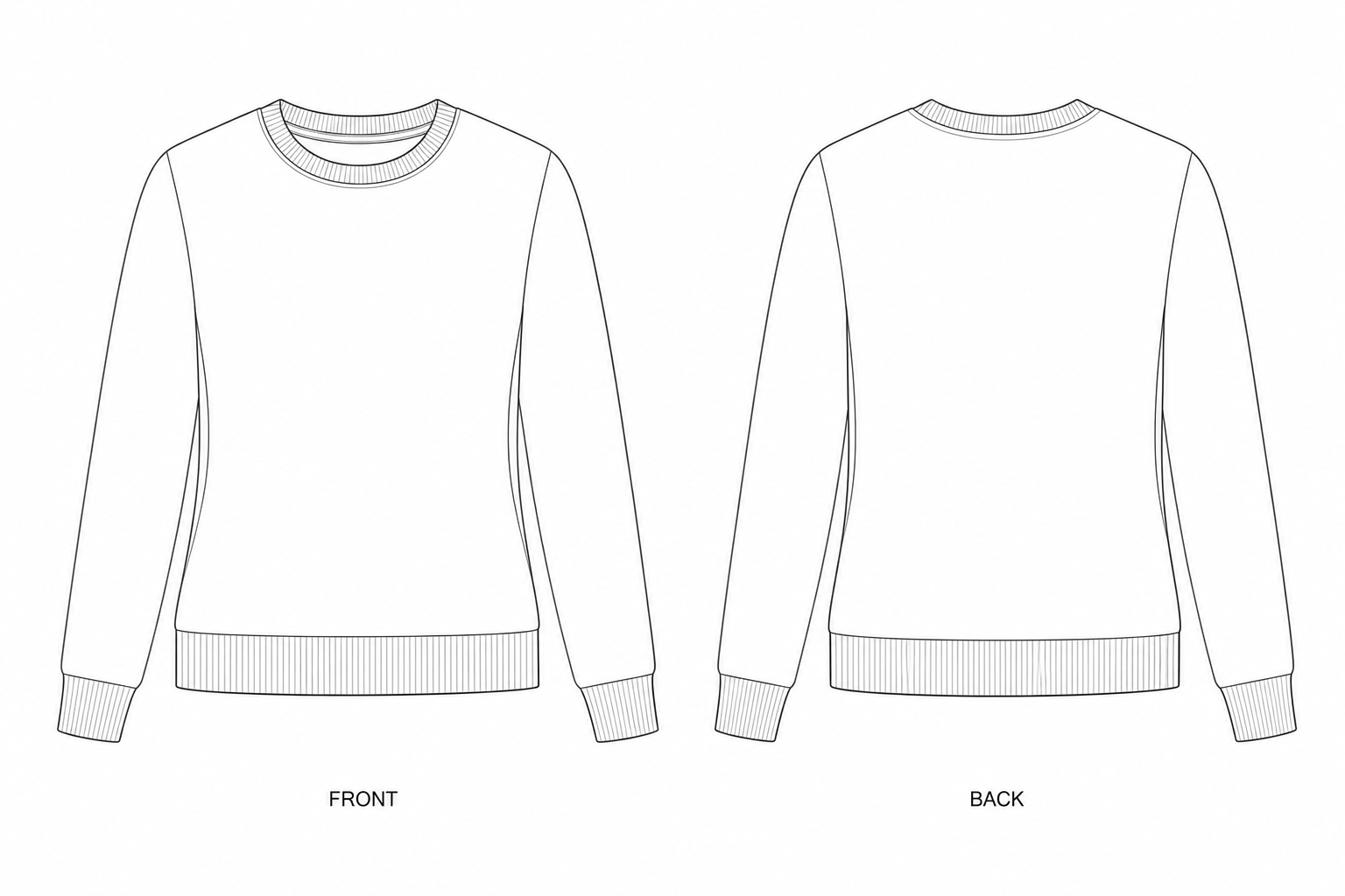 1263 Sweatshirt Sewing Pattern | Women's Fitted Crew Sweatshirt front and back technical drawing