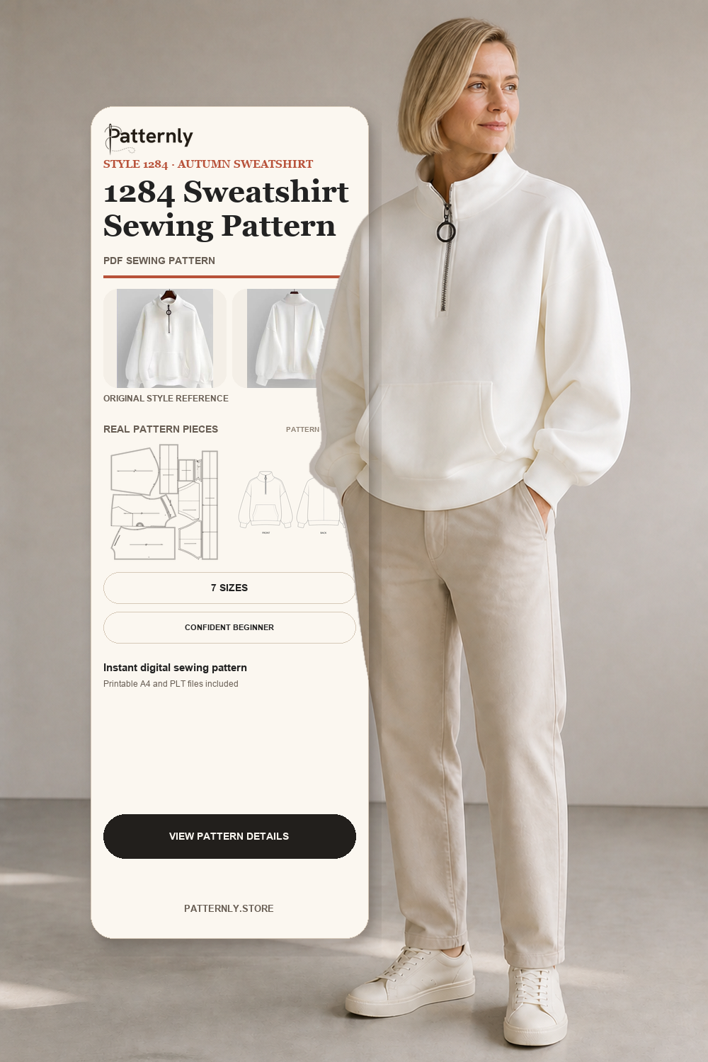 Zip-Neck Sweatshirt Sewing Pattern 1284 cover