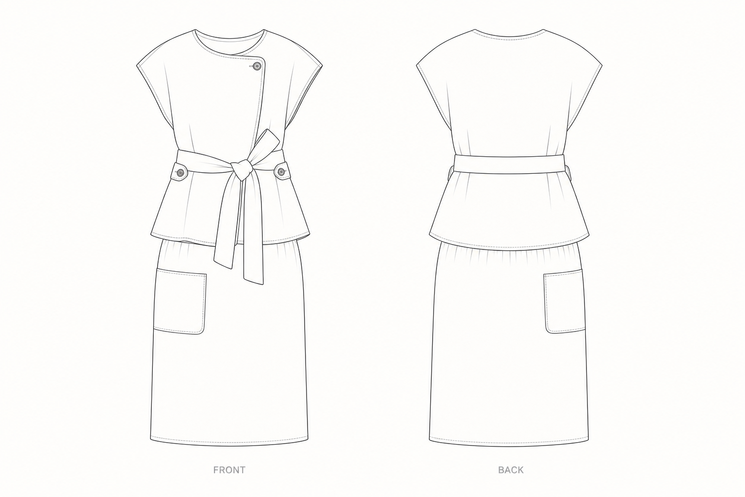 1286 Vest Sewing Pattern front and back technical drawing