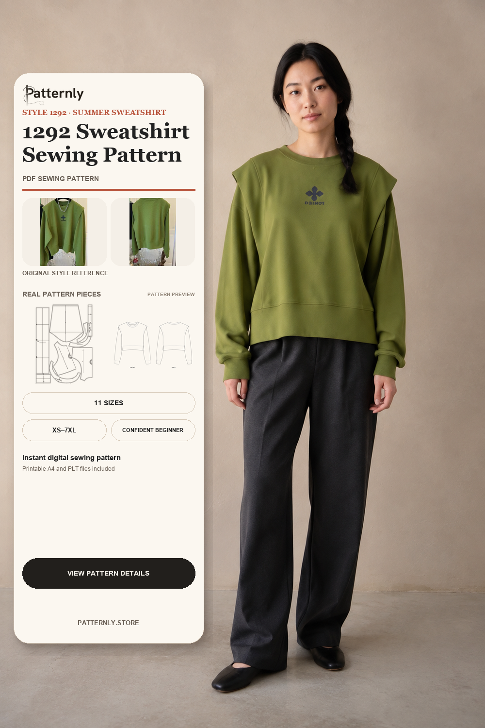 Layered-Look Pullover Sweatshirt Sewing Pattern 1292 cover