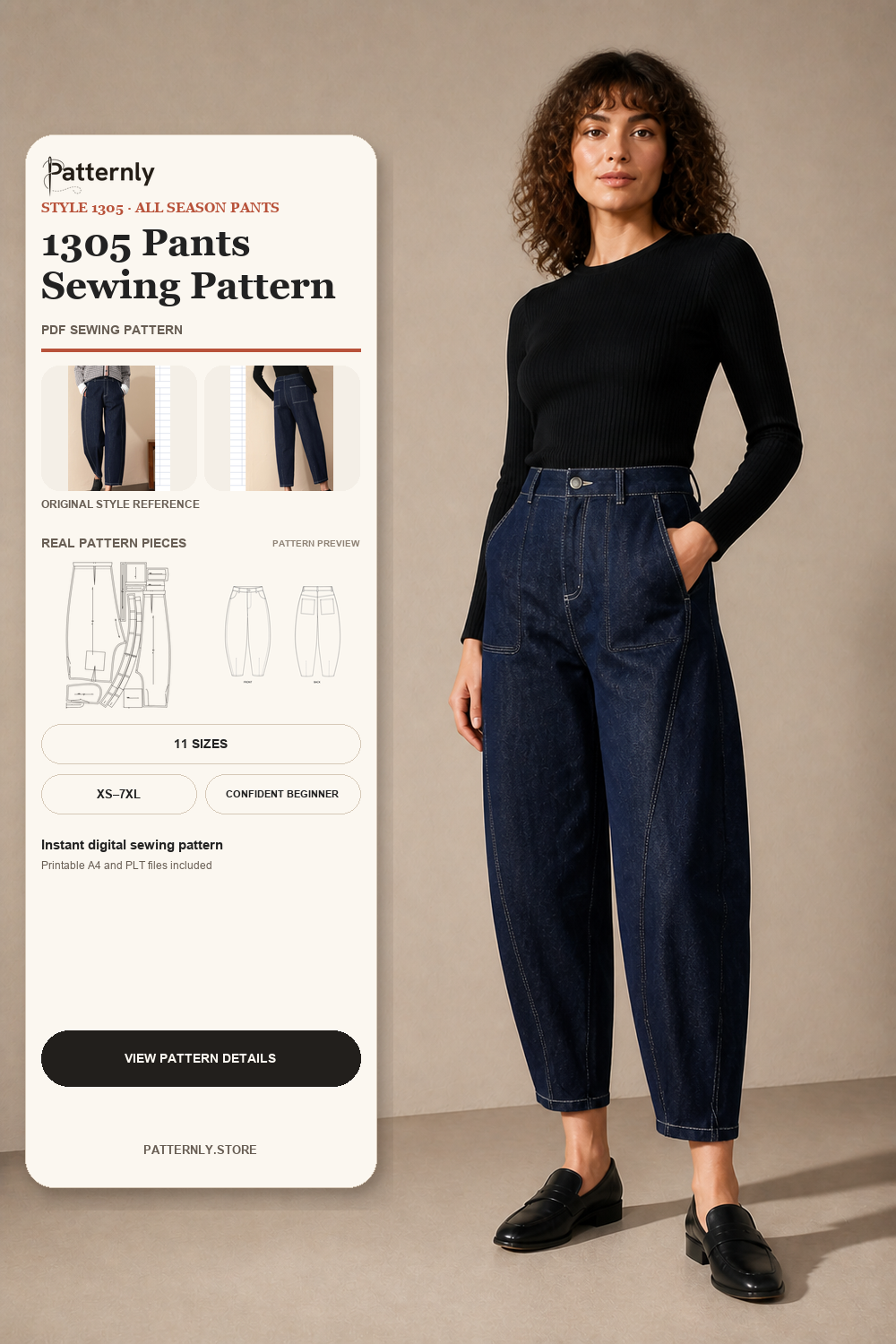 Harem Lantern Jeans Sewing Pattern 1305 cover