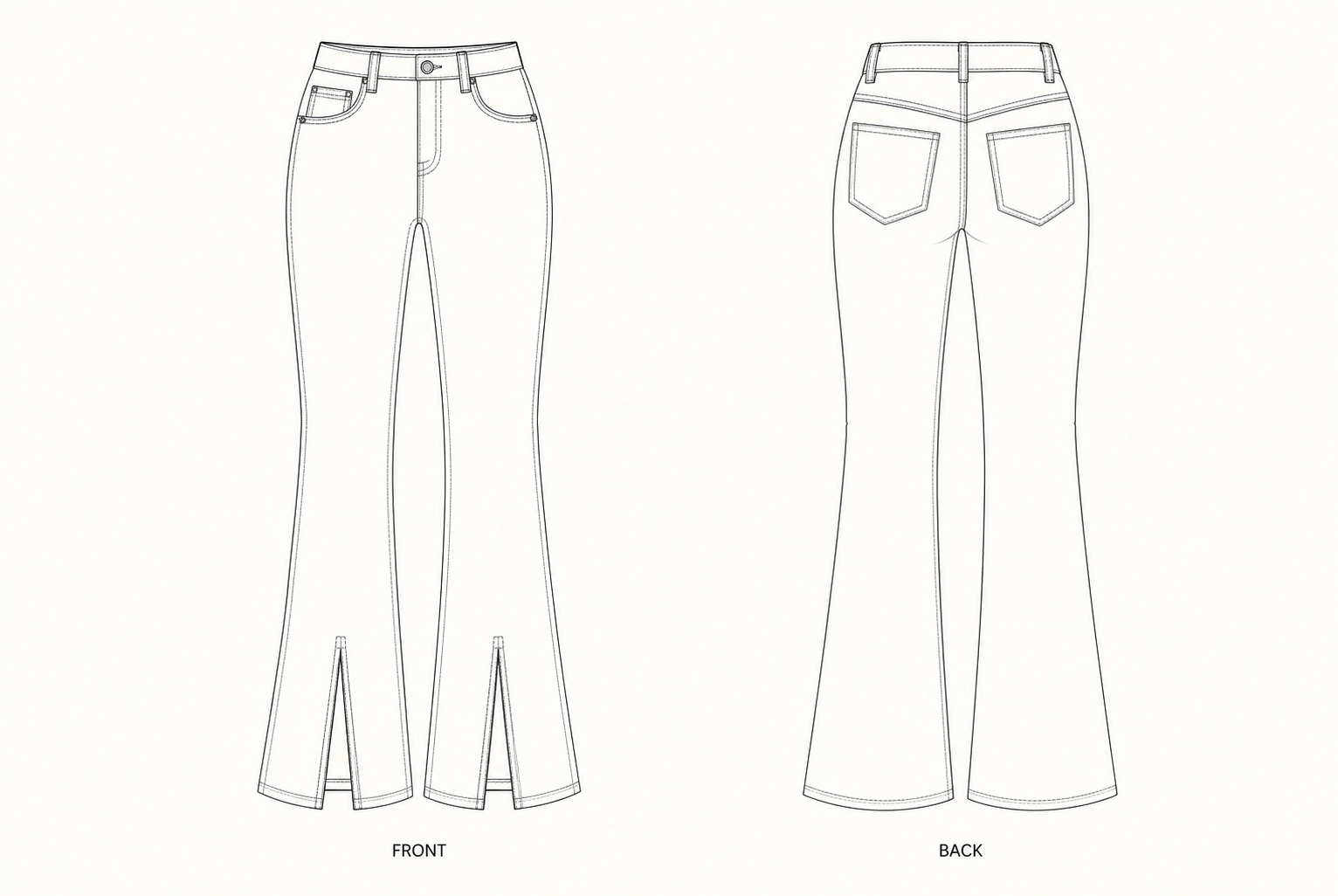 1308 Pants Sewing Pattern front and back technical drawing