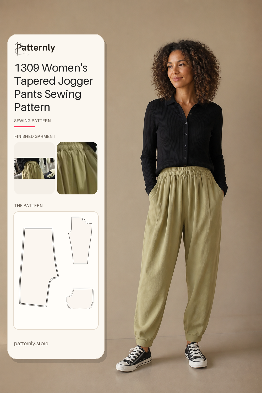1309 Women's Tapered Jogger Pants Sewing Pattern cover
