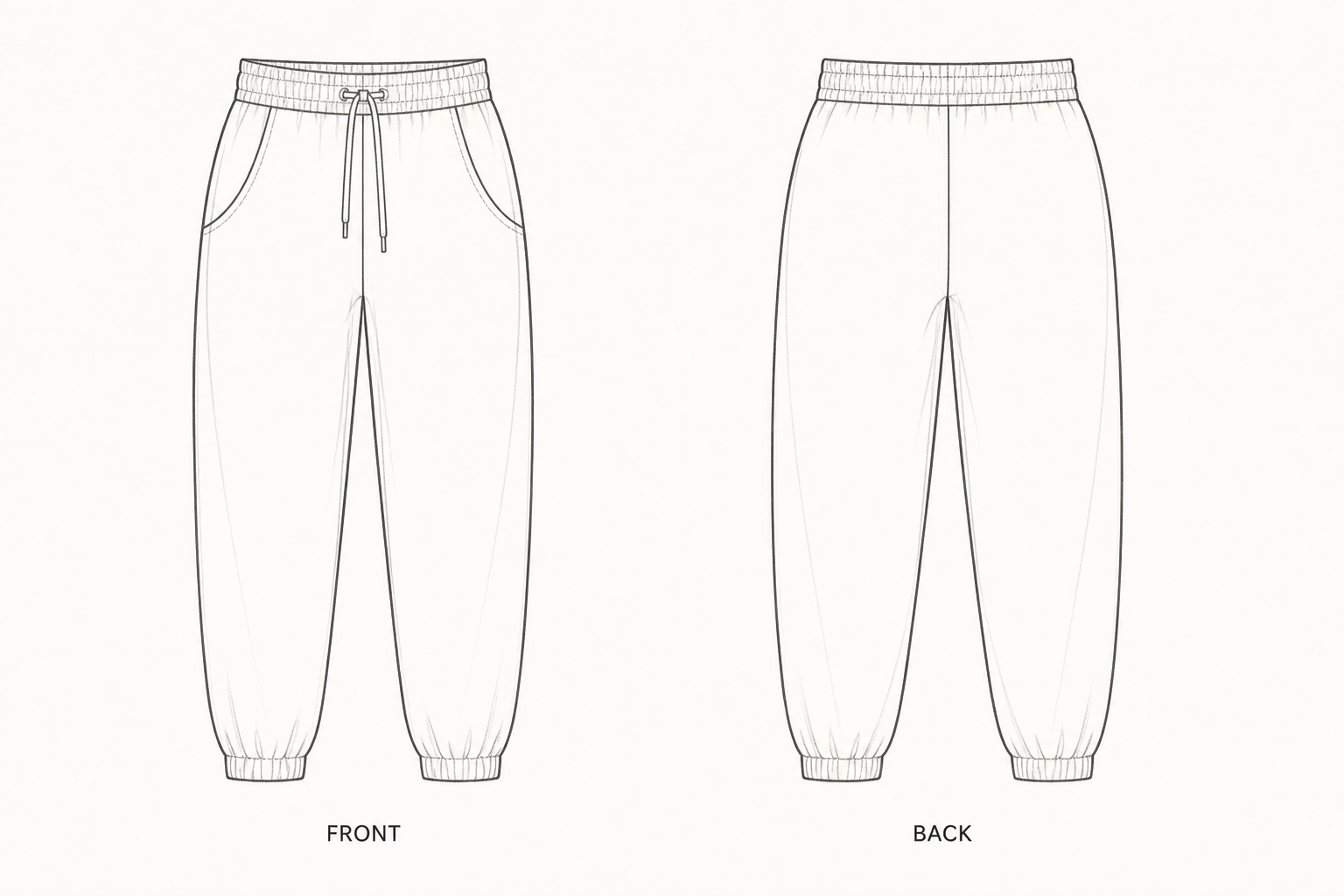 1334 Pants Sewing Pattern front and back technical drawing