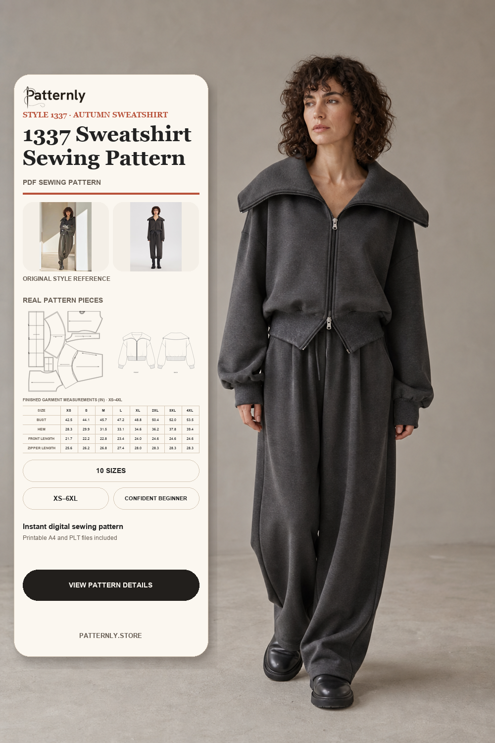 Oversized-Collar Sweatshirt Sewing Pattern 1337 cover