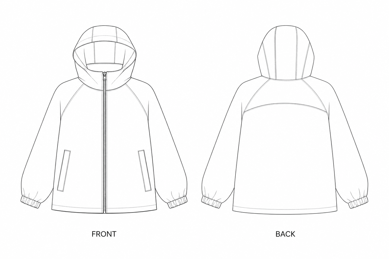 1344 Coat Sewing Pattern front and back technical drawing