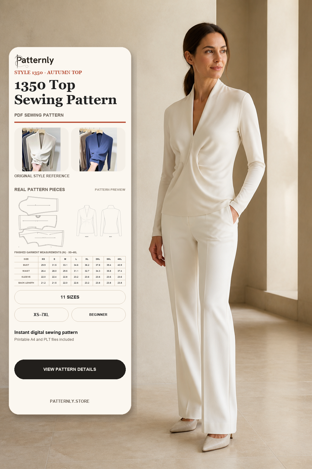 Stand-Collar Base-Layer Top Sewing Pattern 1350 cover