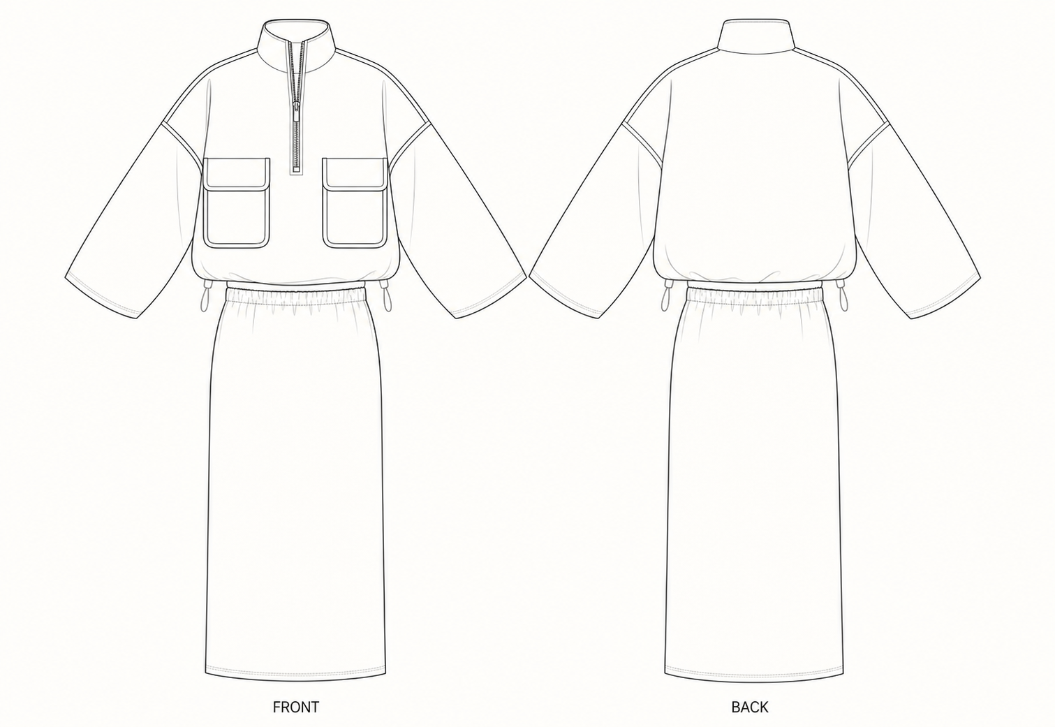 1351 Set Sewing Pattern front and back technical drawing