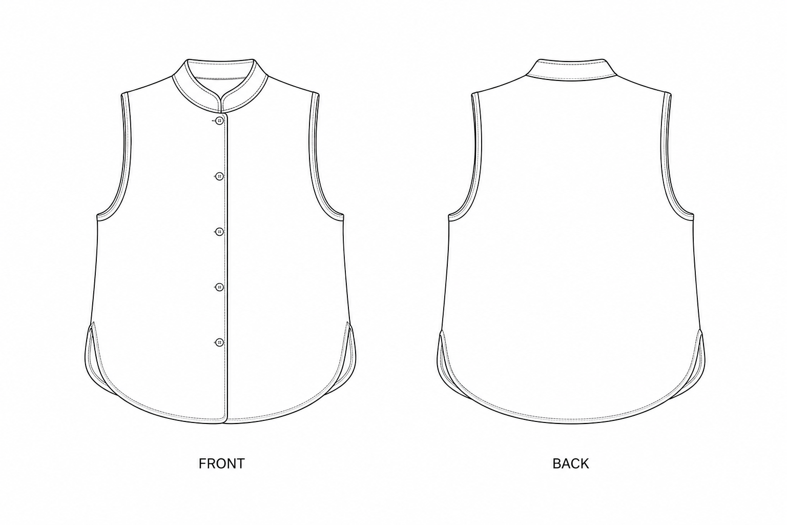 1359 Vest Sewing Pattern | Floral Chinese Inspired Vest front and back technical drawing