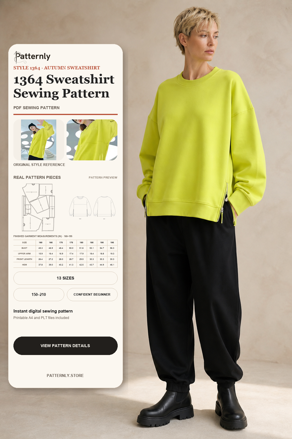 Unisex Sweatshirt Sewing Pattern 1364 cover