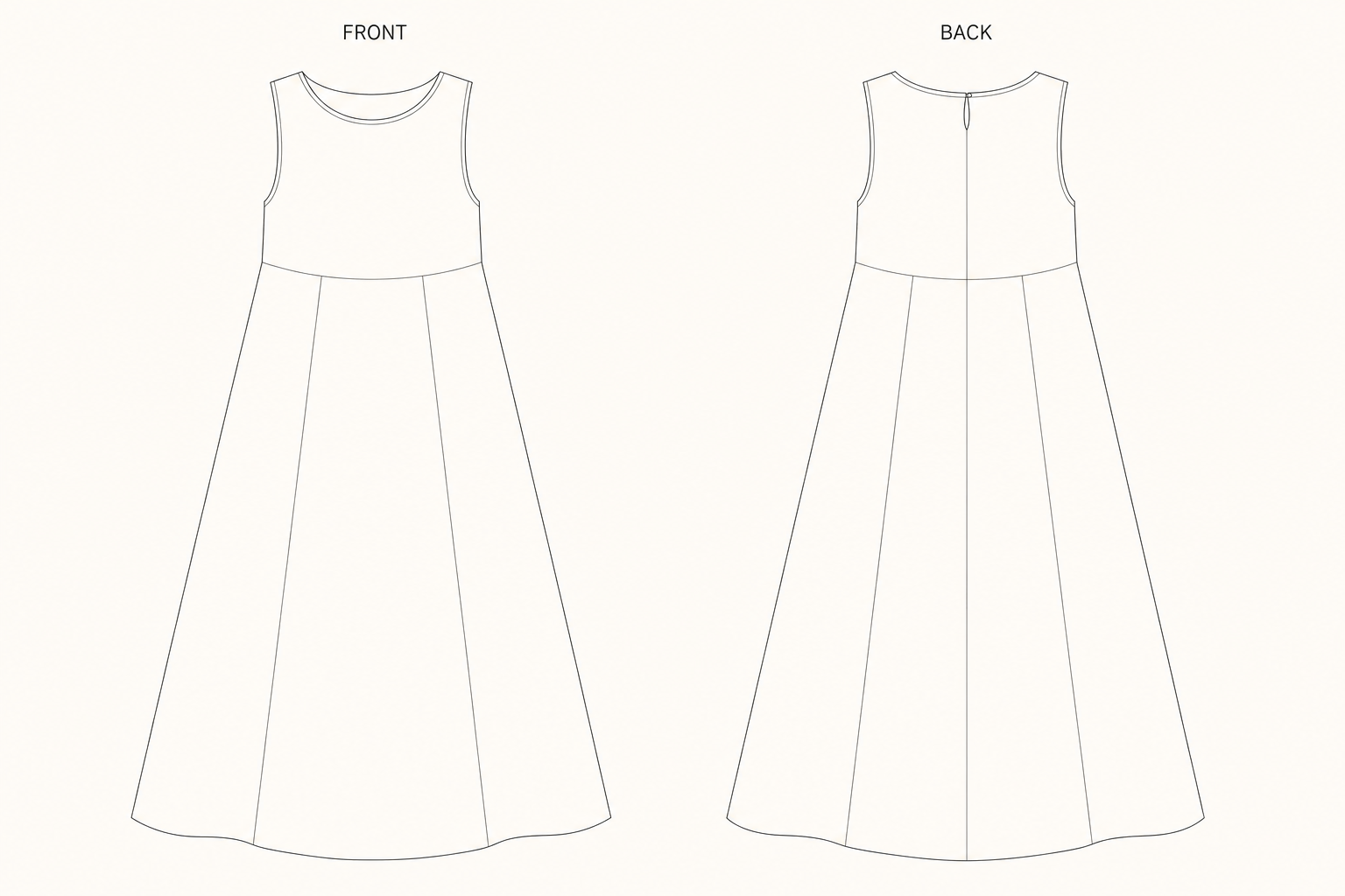 1366 Vest Sewing Pattern front and back technical drawing