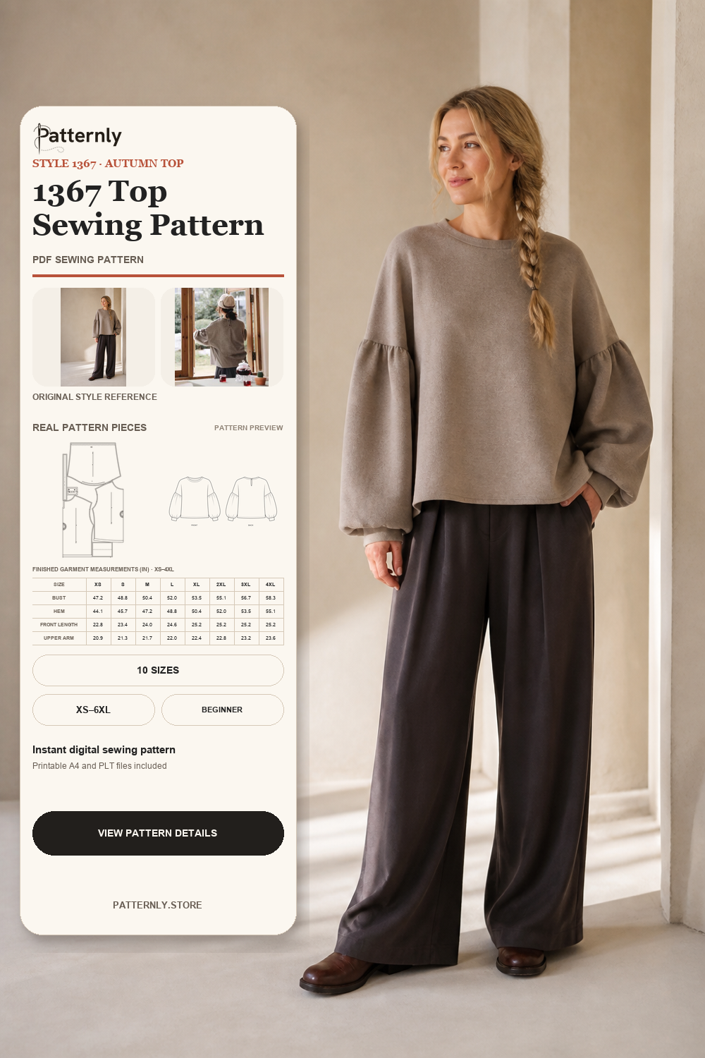 Wool-Style Top Sewing Pattern 1367 cover