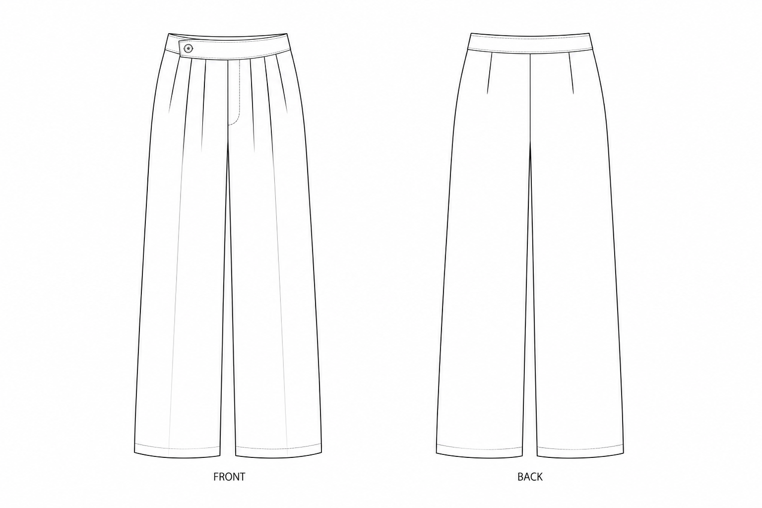 1368 Pants Sewing Pattern front and back technical drawing