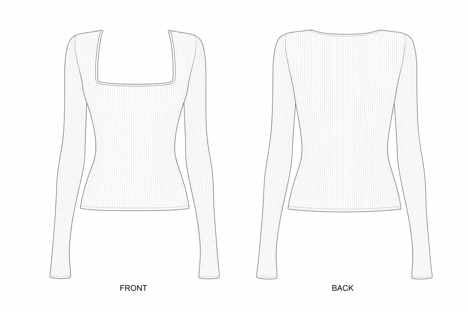 1370 Top Sewing Pattern | Women's Square-Neck Fitted Top front and back technical drawing
