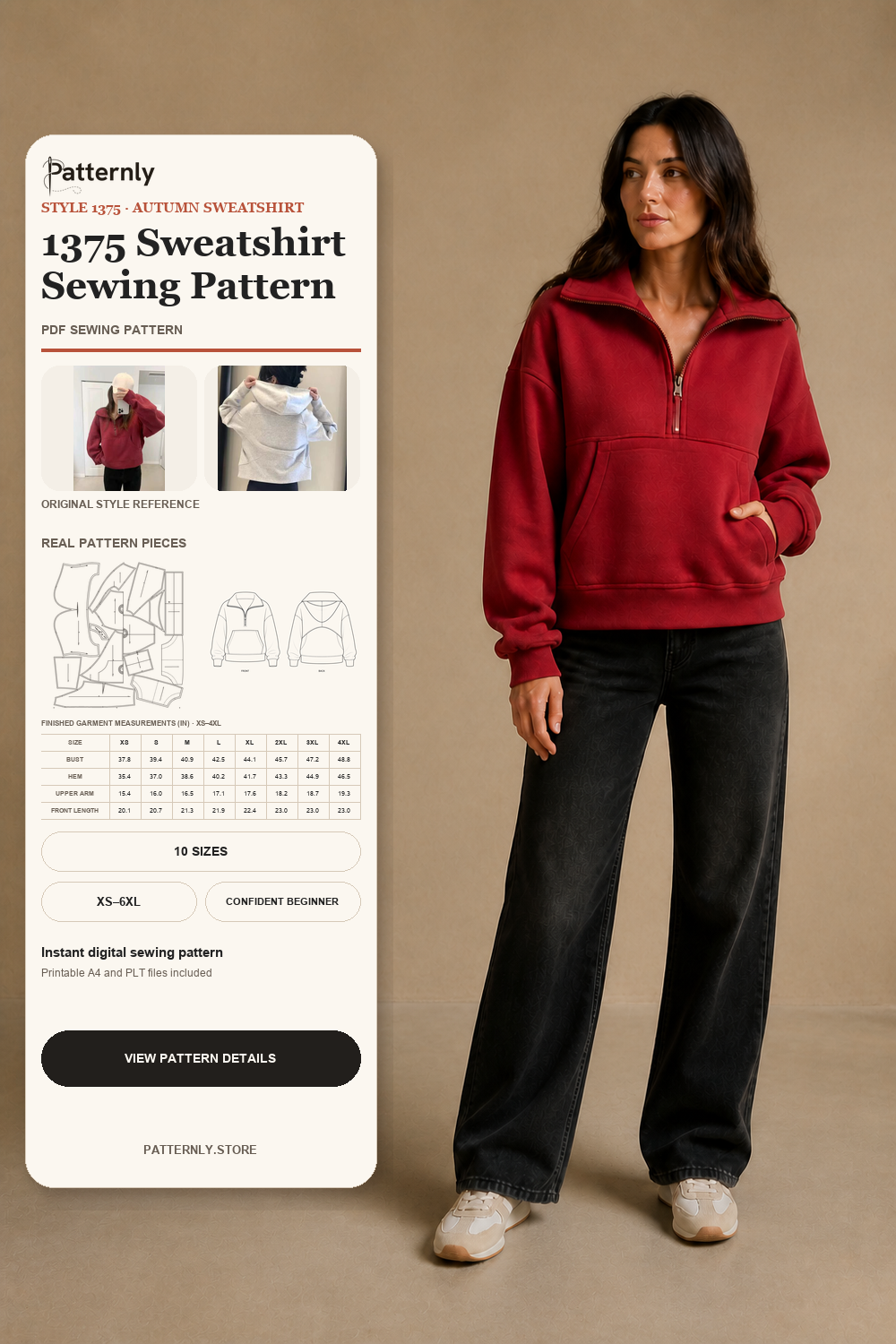 Women's Half-Zip Activewear Sweatshirt Sewing Pattern 1375 cover