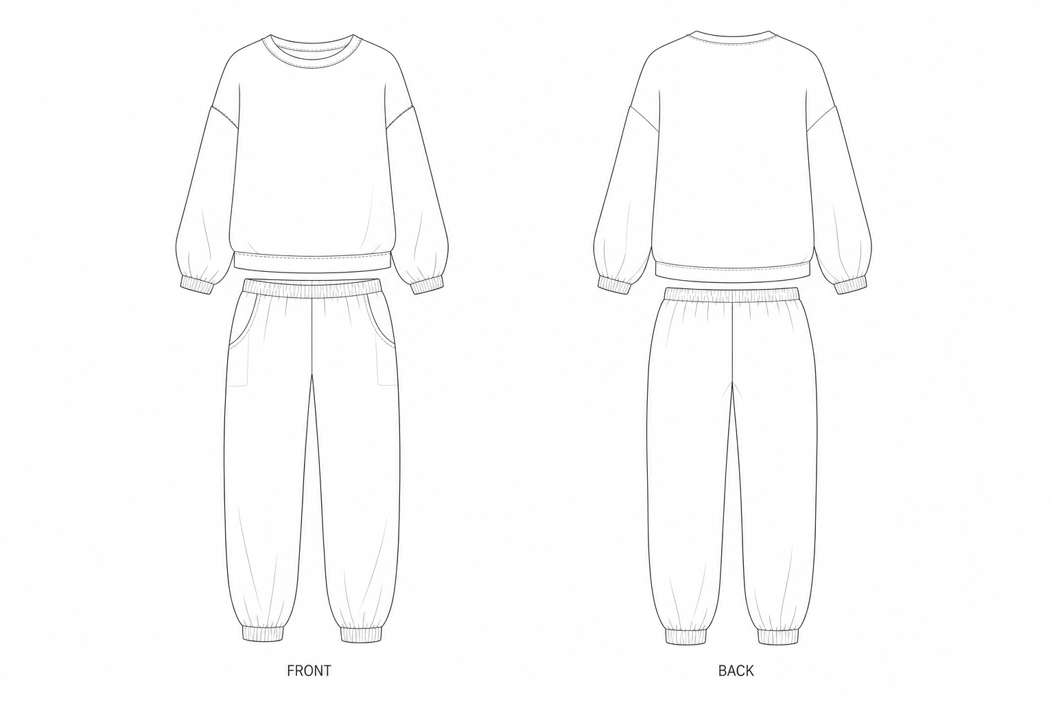 1376 Set Sewing Pattern front and back technical drawing