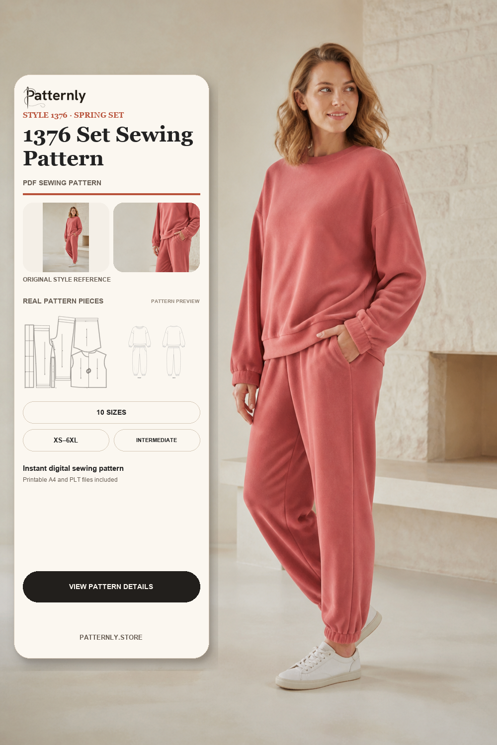 Women's Fleece Pajama Set Sewing Pattern 1376 cover