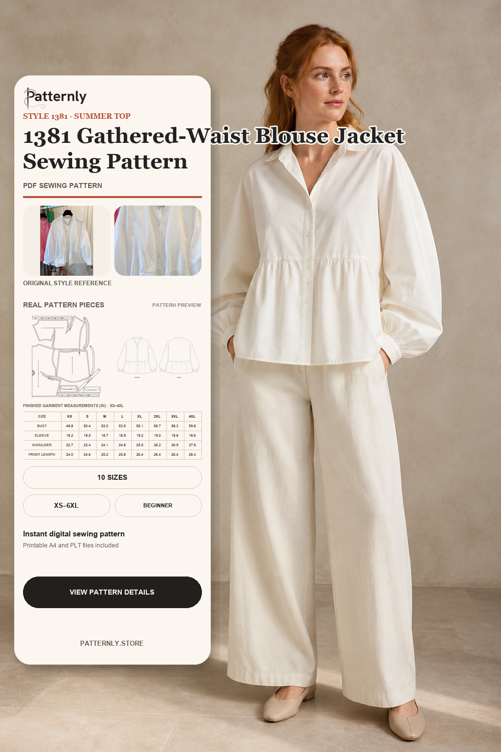 1381 Gathered-Waist Blouse Jacket Sewing Pattern cover