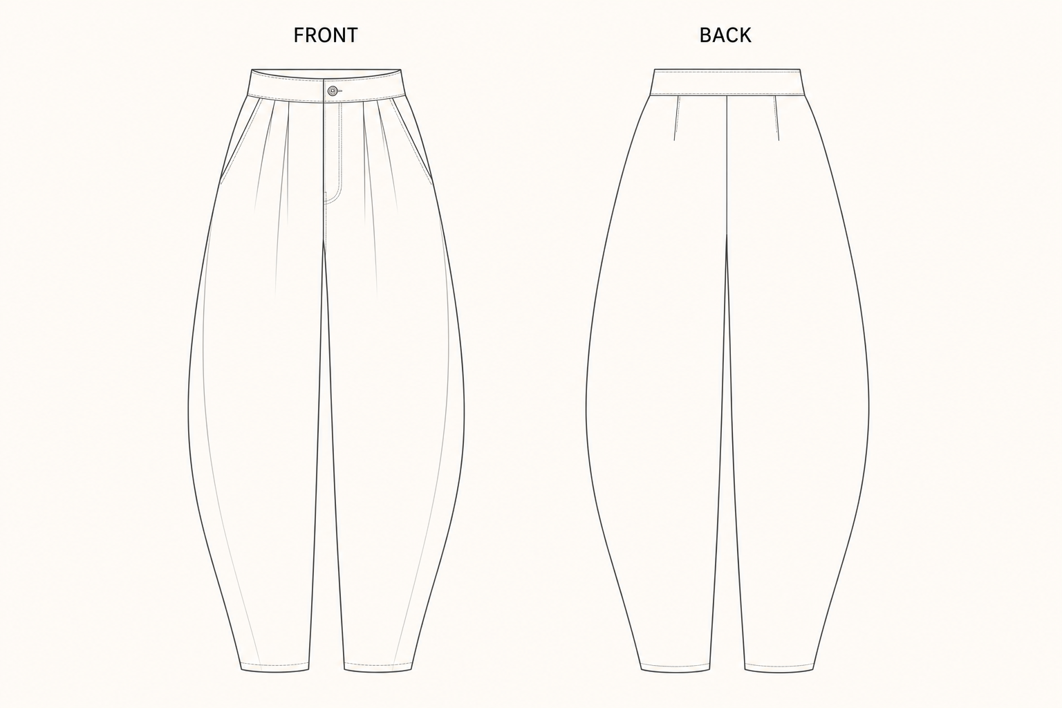 1382 Pants Sewing Pattern front and back technical drawing