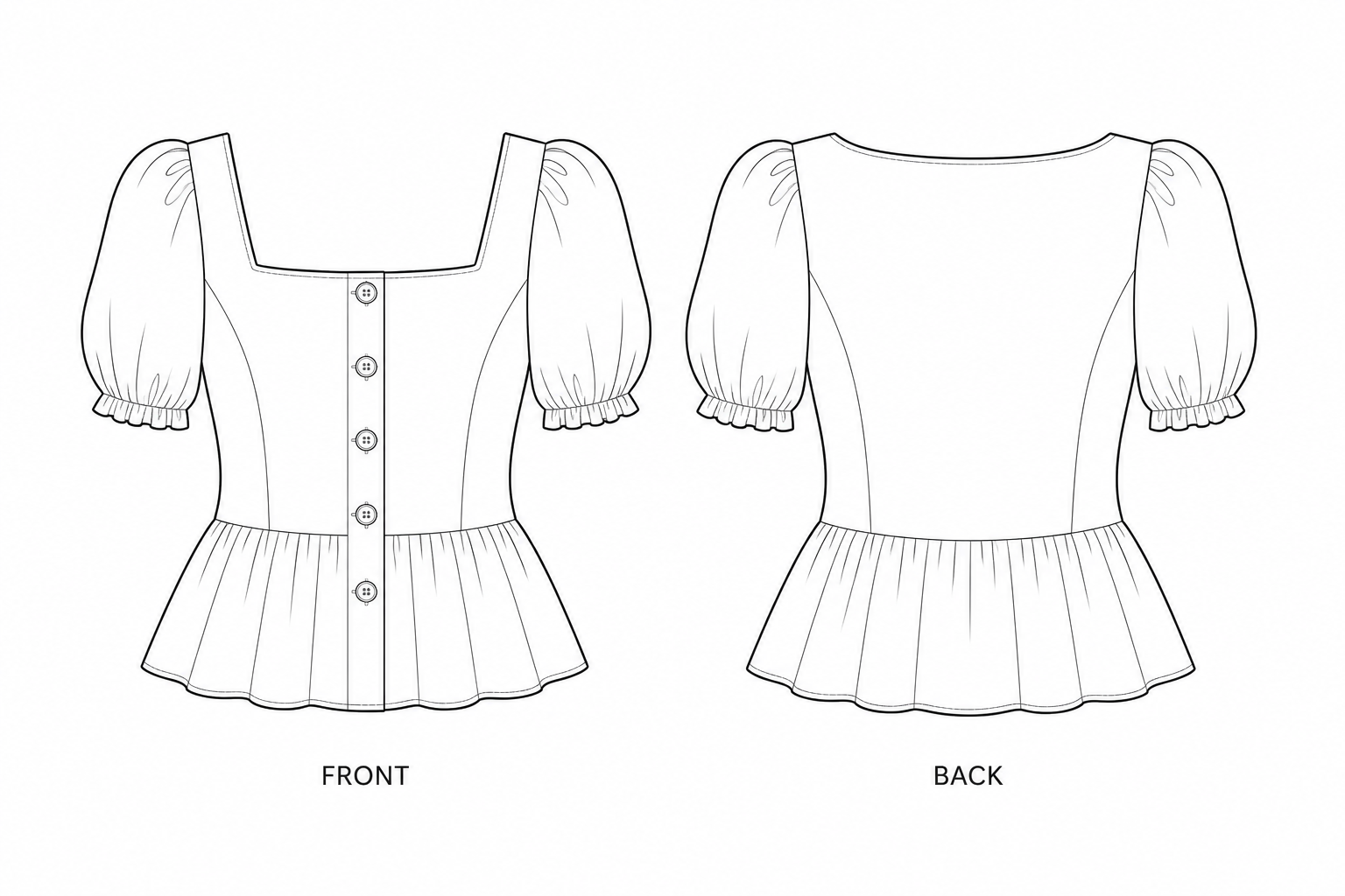 pattern-1384 front and back technical drawing