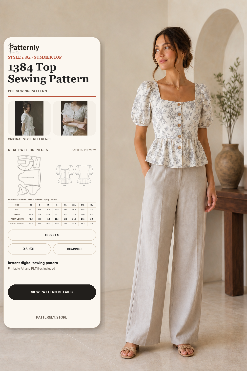 Long- and Short-Sleeve Blouse Sewing Pattern 1384 cover