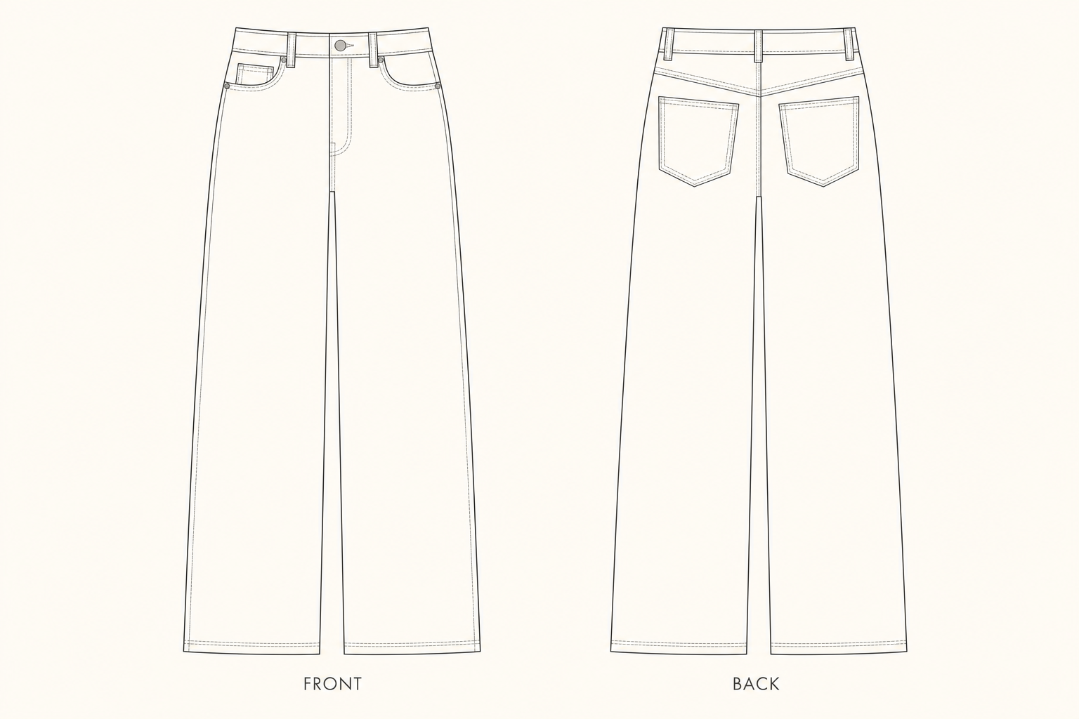 1388 Pants Sewing Pattern front and back technical drawing