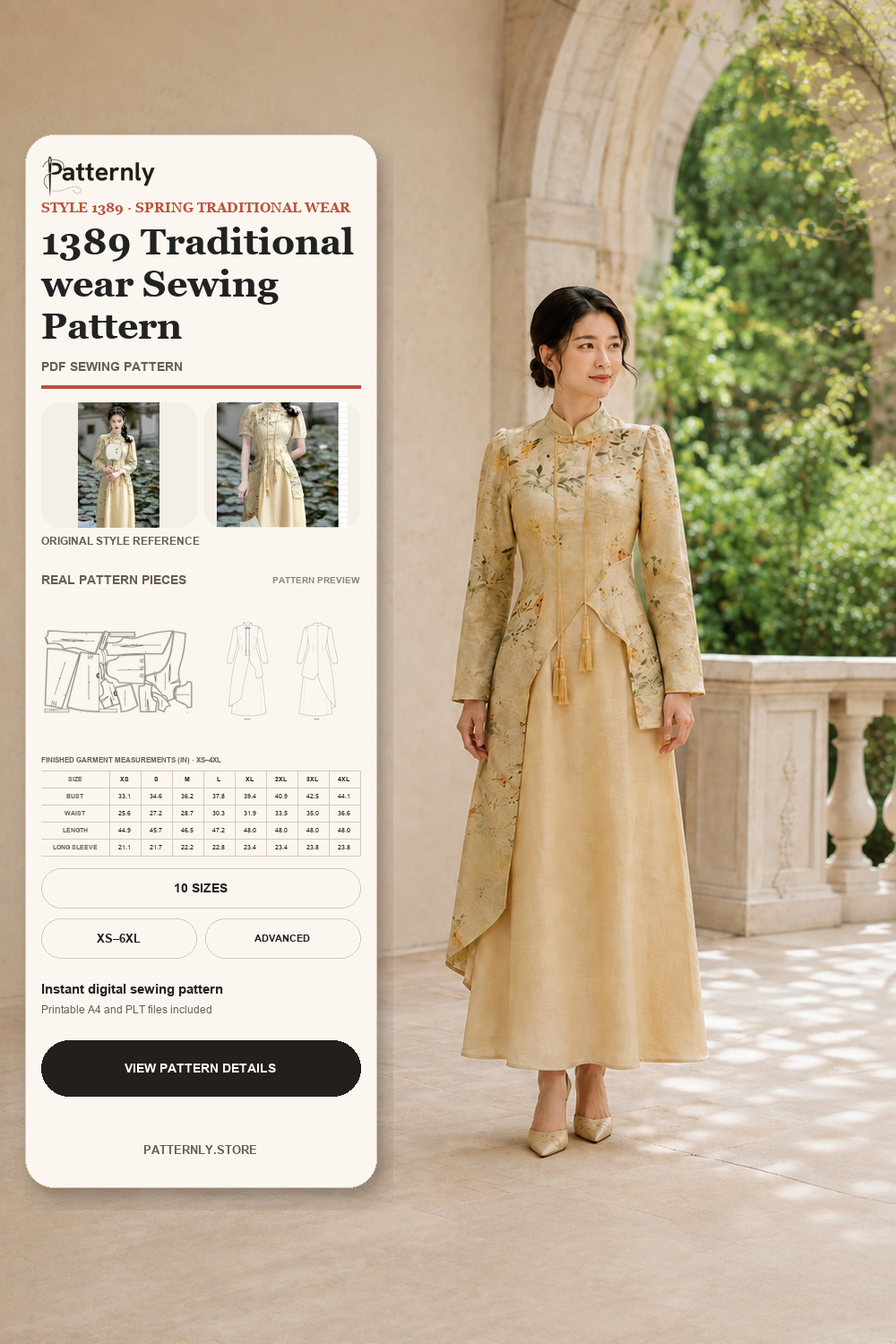 Two-Way Layered-Look Qipao Sewing Pattern 1389 cover