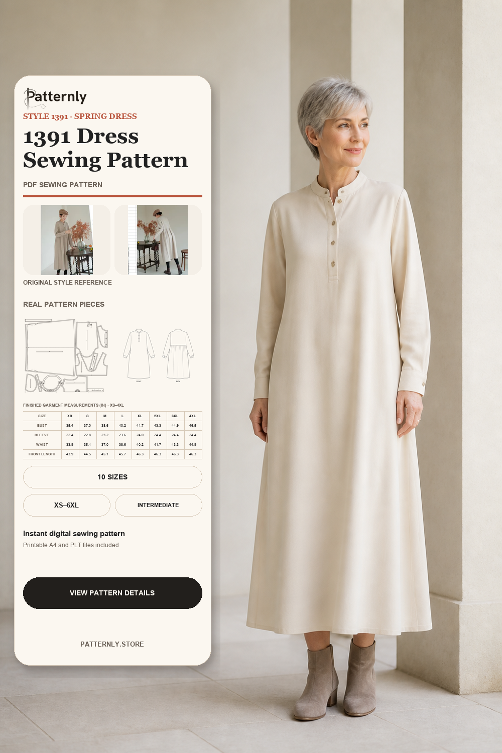 Stand-Collar Dress Sewing Pattern 1391 cover