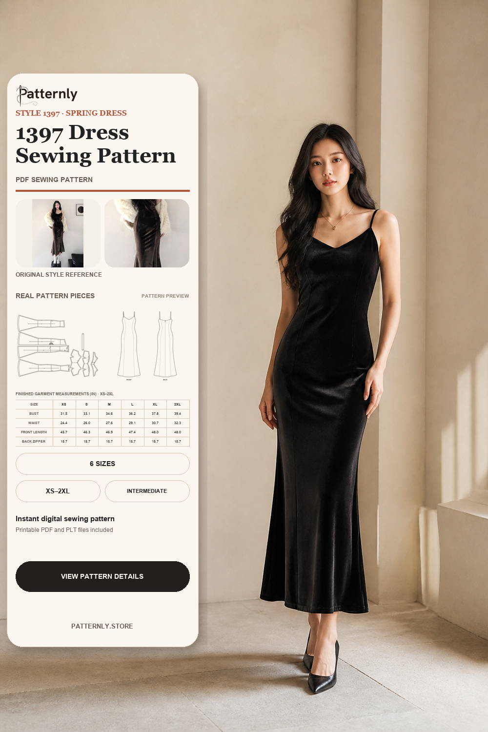 Velvet Camisole Dress Sewing Pattern 1397 cover