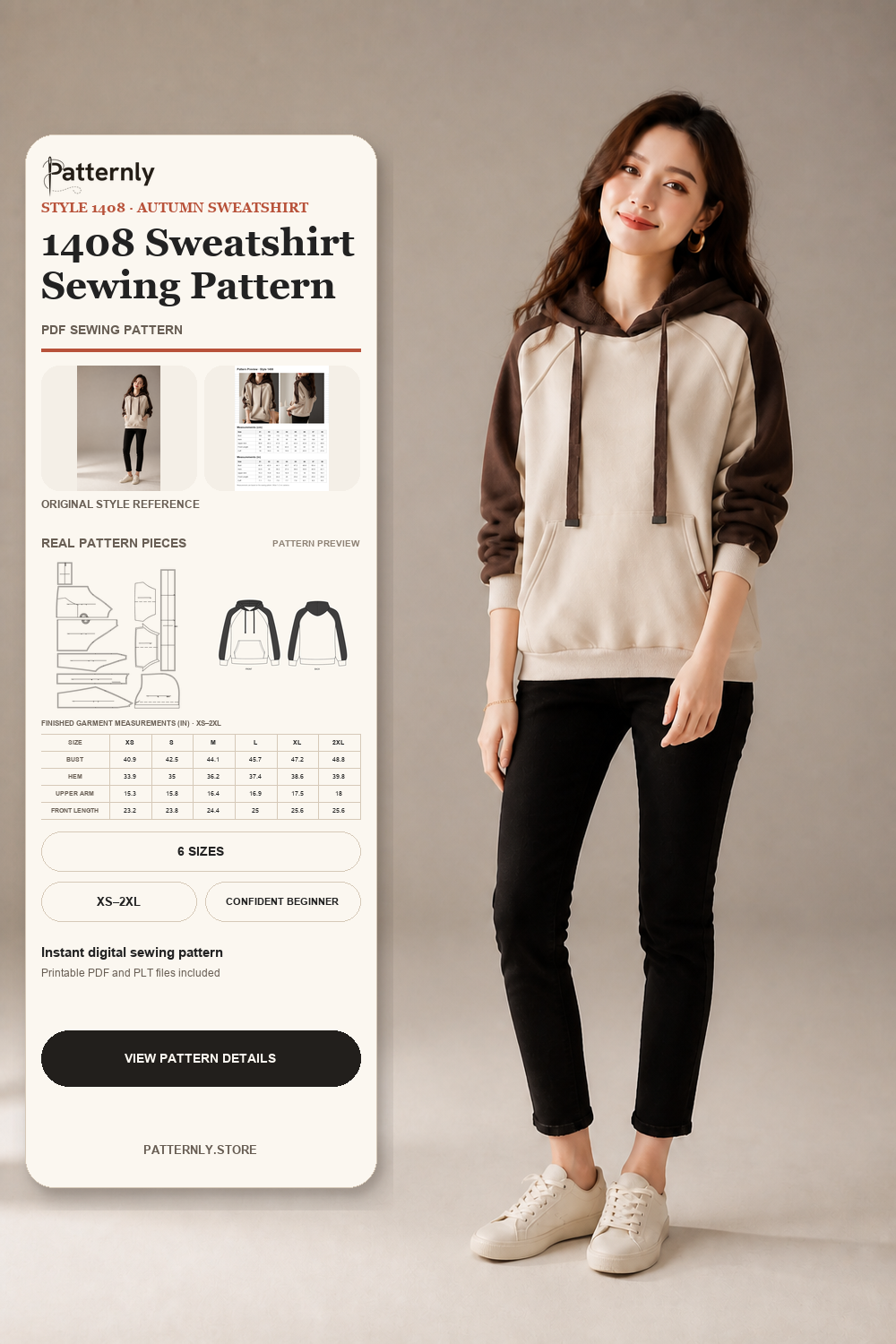 Color-Block Drawstring Hoodie Sewing Pattern 1408 cover