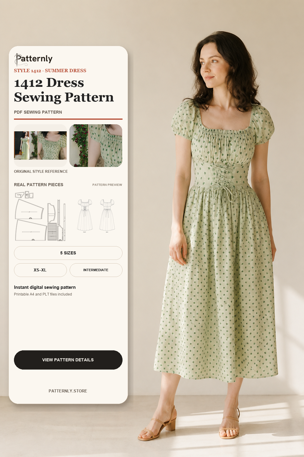 French-Style Tie-Waist Dress Sewing Pattern 1412 cover