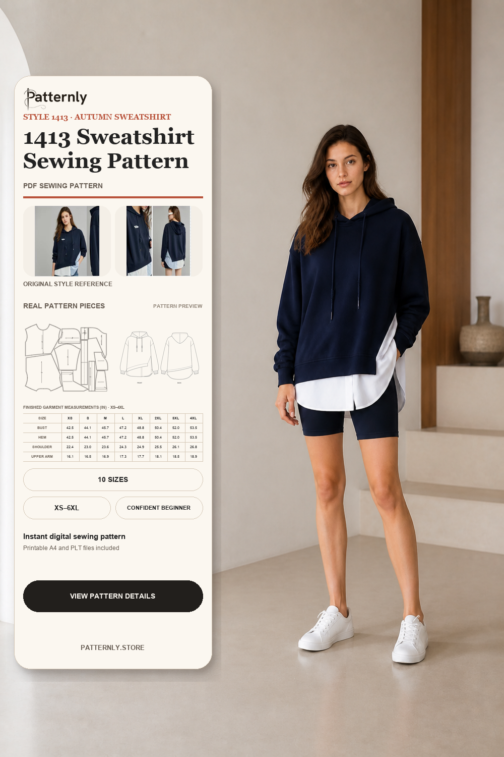 Asymmetric Layered-Look Hoodie Sewing Pattern 1413 cover