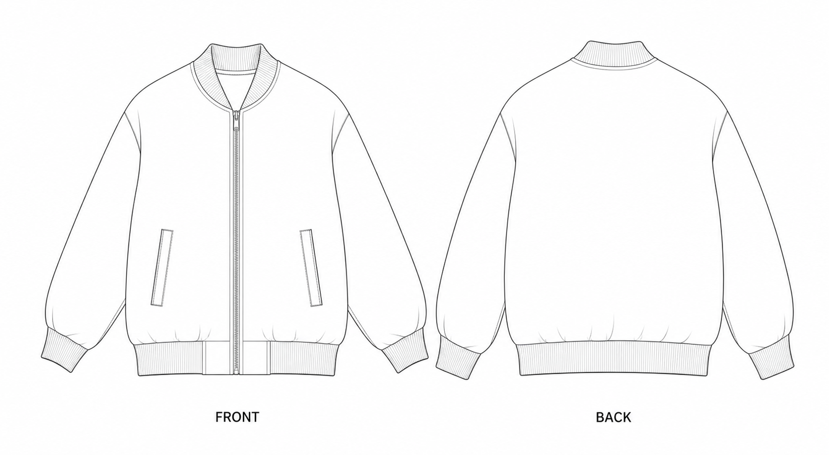 142 Jacket Sewing Pattern | Family Varsity Bomber Jacket front and back technical drawing