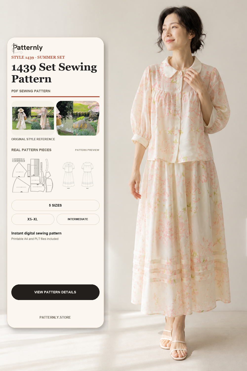 French-Style Top and Skirt Set Sewing Pattern 1439 cover
