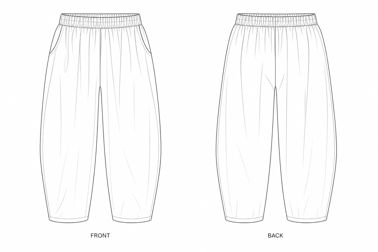 1440 Pants Sewing Pattern front and back technical drawing