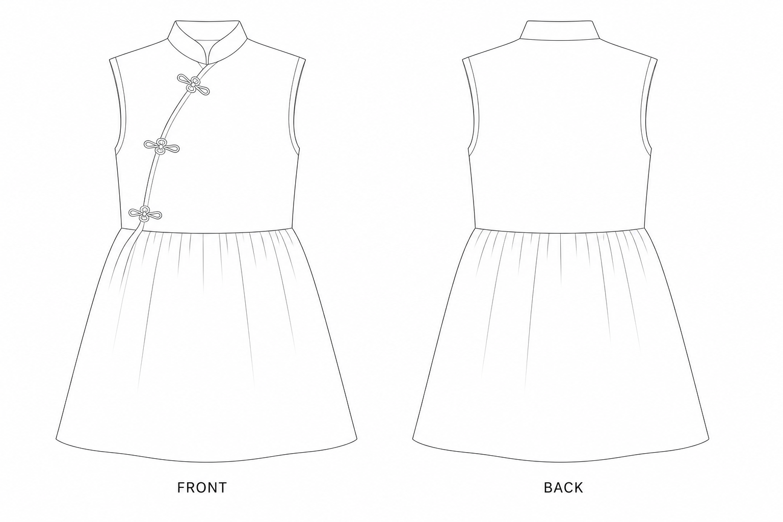 146 Dress Sewing Pattern front and back technical drawing