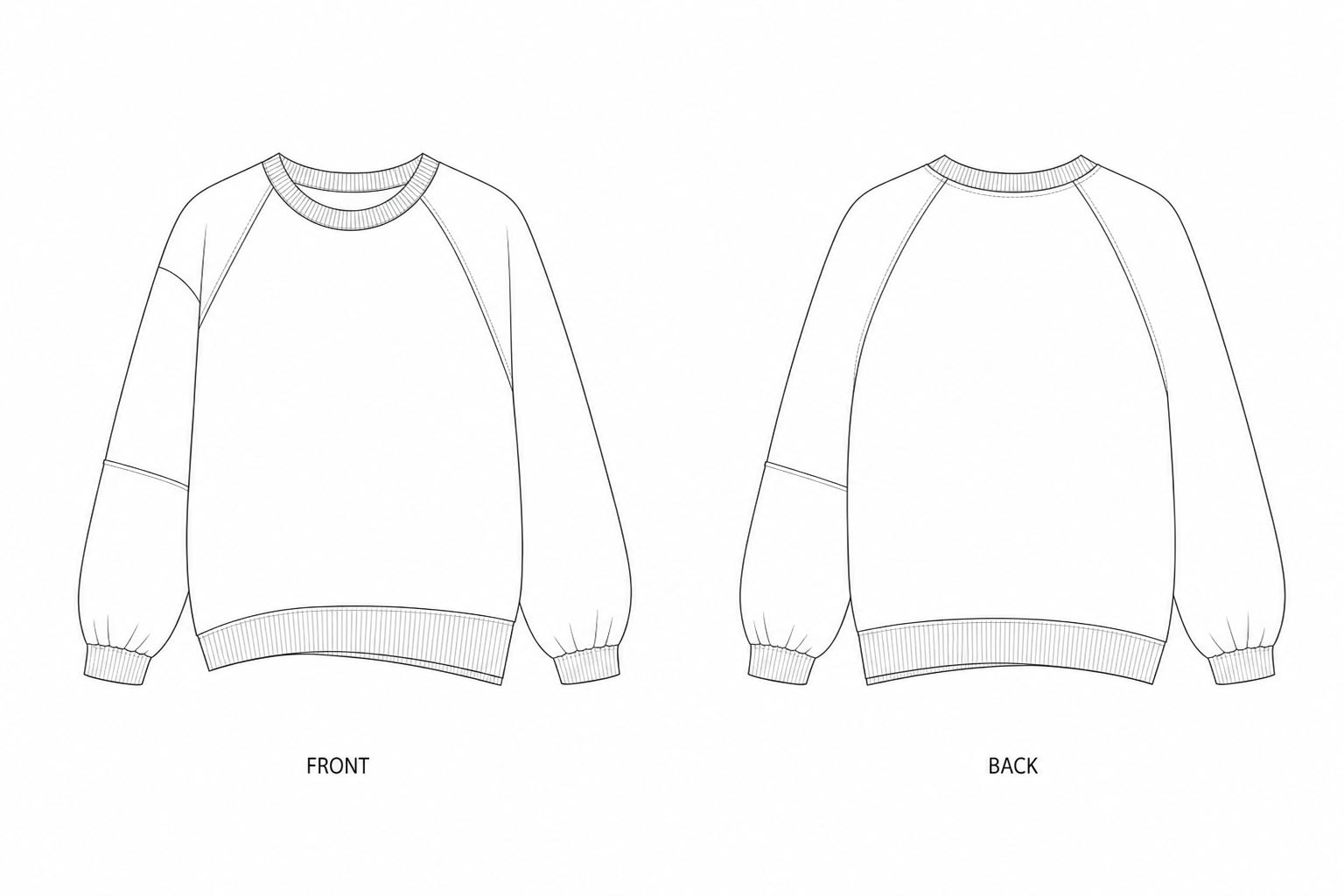156 Kids' Asymmetric Sweatshirt Sewing Pattern front and back technical drawing