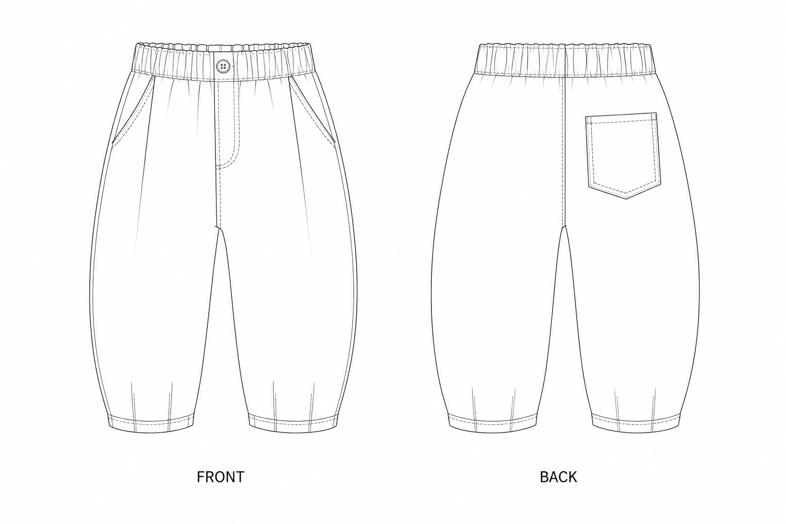 1573 Kids' Cropped Denim Pants Sewing Pattern front and back technical drawing