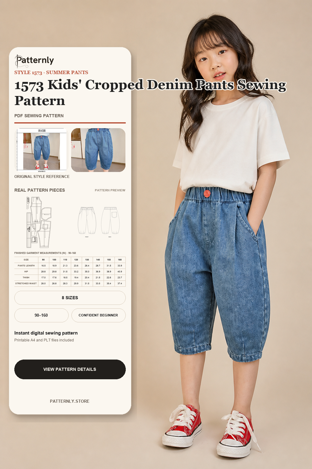 1573 Kids' Cropped Denim Pants Sewing Pattern cover