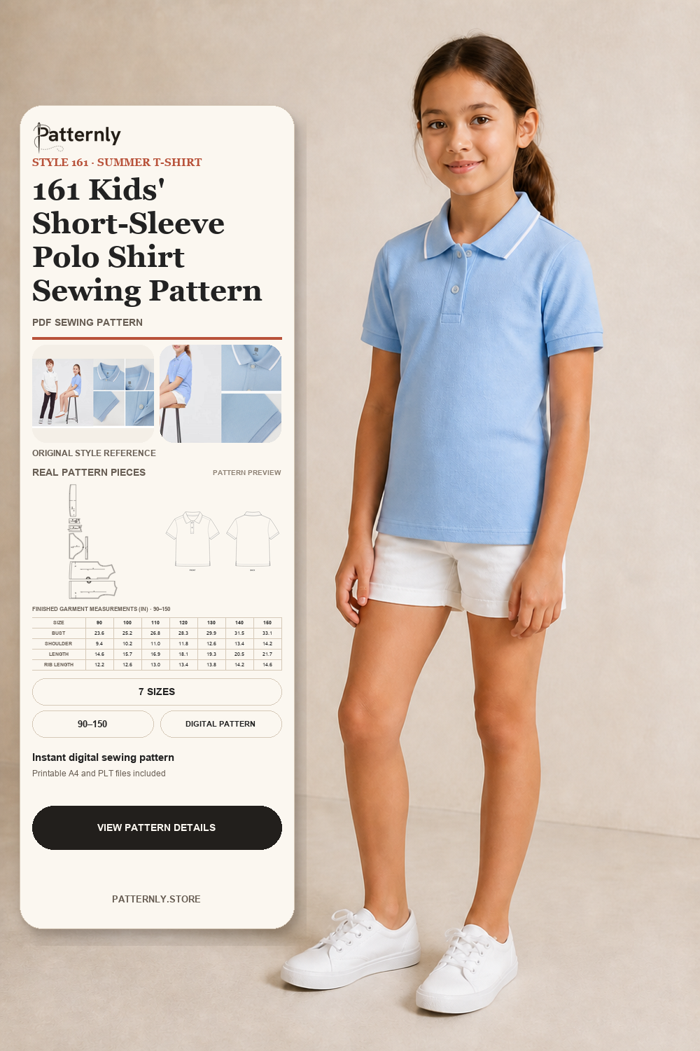 161 Kids' Short-Sleeve Polo Shirt Sewing Pattern cover