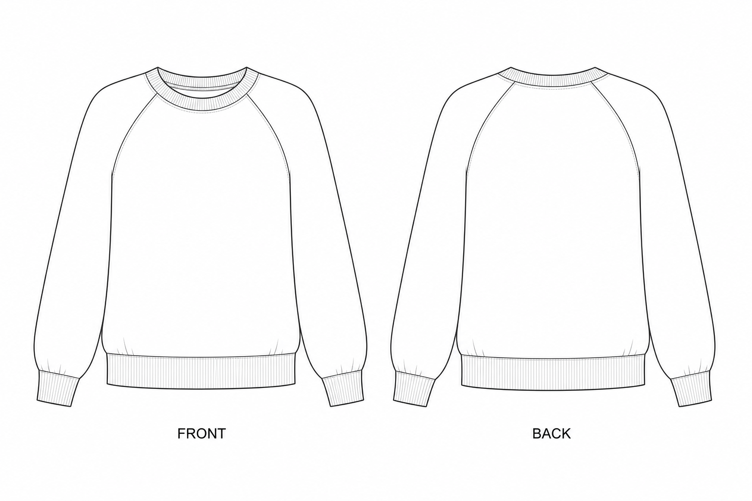 1617 Sweatshirt Sewing Pattern | Women's Contrast Raglan Sweatshirt front and back technical drawing