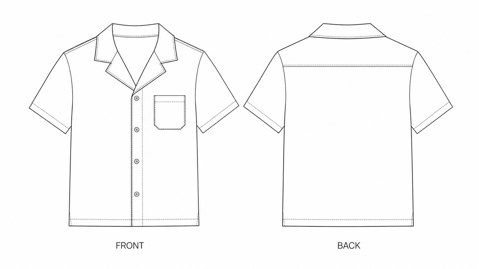165 Shirt Sewing Pattern front and back technical drawing