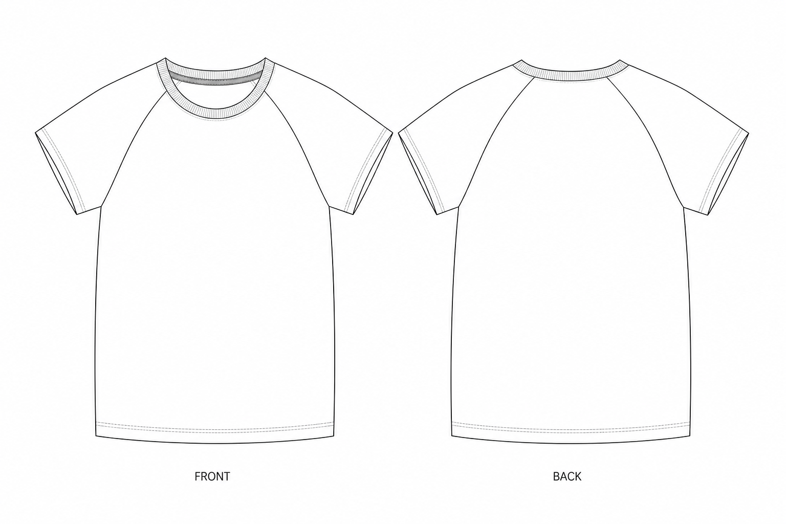 166 Sewing Sewing Pattern | Kids Color Block Raglan T-shirt front and back technical drawing