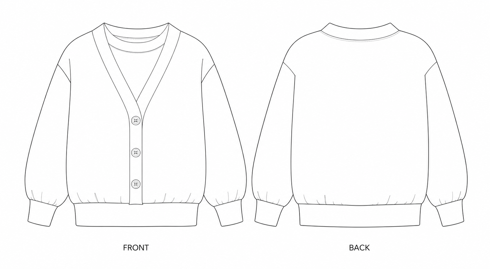 181 Top Sewing Pattern | Kids' layered cardigan top front and back technical drawing