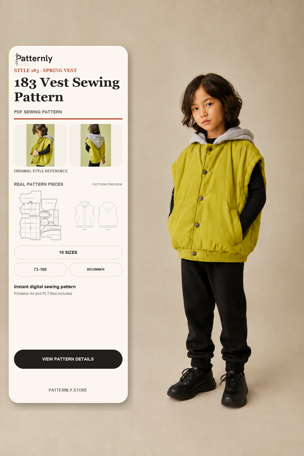 Hooded Vest Sewing Pattern 183 cover