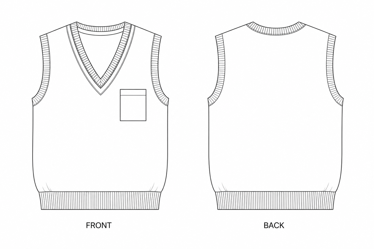 185 Vest Sewing Pattern | Boys' sleeveless vest front and back technical drawing